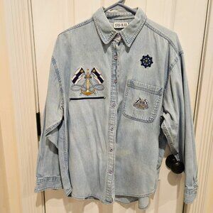 Vintage Nautical Las Olas Denim Shirt Size Large Jean Shirt